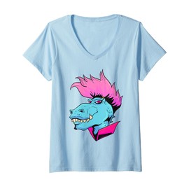 Womens Rex Dinosaur - T Mohawk Style Haircut Rex Punk Rock Goth V-Neck T-Shirt