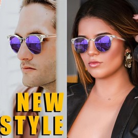 Joopin Purple Mirrored Polarized Sunglasses for Women Men Trendy Clear Frame Mens Sunglasses Womens Shades UV Protection Semi-Rimless Ladies Sun Glasses