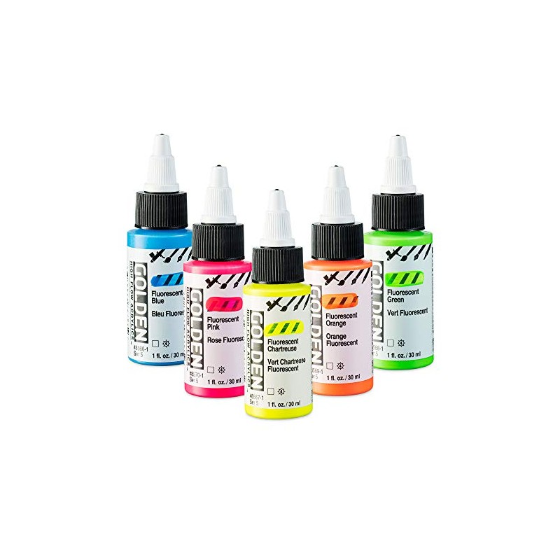 Golden Acrylics Golden High Flow Acrylic Paint Set, 5-Color Fluorescent
