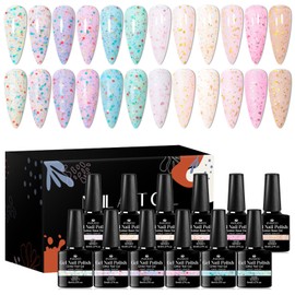 MSRUIOO Yogurt Gel Nail Polish + Rubber Builder Gel Polish Glitter Rubber Base Gel Set Pale Pink Blue Purple Long Lasting Nail Polish for Women Girls 12 Colors