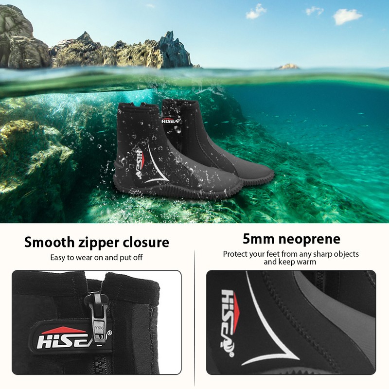 5mm Neoprene Dive Boots Wetsuit Boots with Side Zipper for