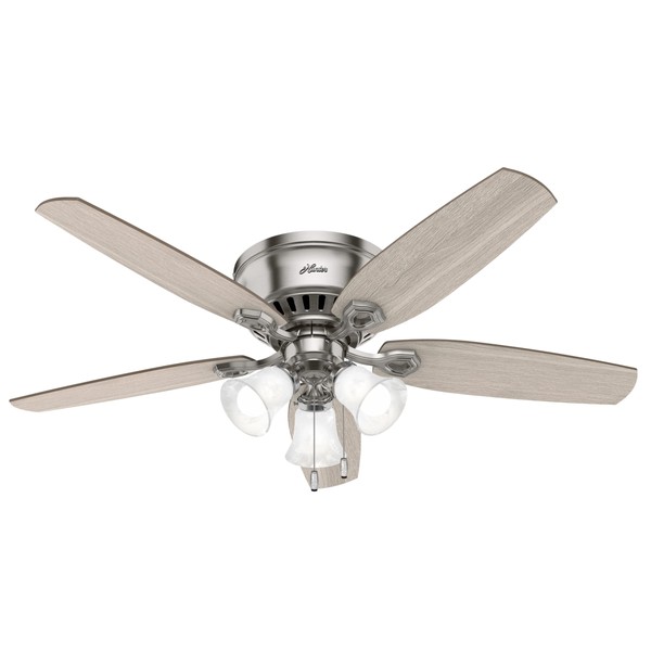 Hunter Builder 52-inch Indoor Brushed Nickel Traditional Ceiling Fan With Bright LED Light Kit, Pull Chains, and Reversible WhisperWind Motor Included