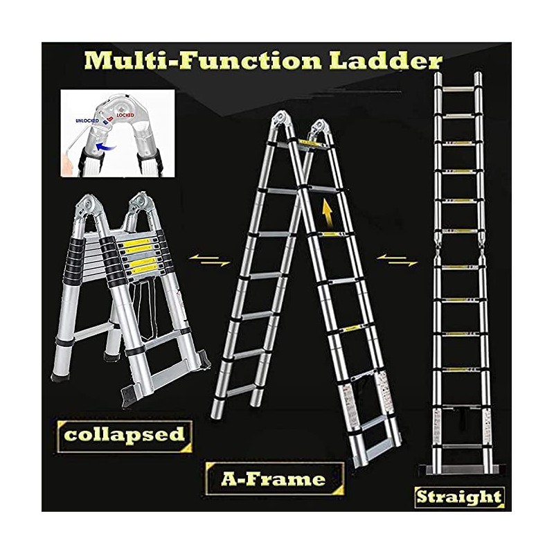 2.5M+2.5M(5M/16.5Ft) Telescopic Ladder Household Ladders,Aluminum Telescoping Extension Ladder A-Frame Lightweight