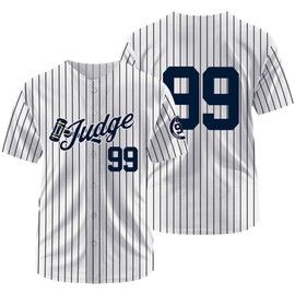 Amzdest Men's 99 Judge Baseball Jerseys Hammer Embroidered Retro White Black Shirt Striped Sewing Shirt,90s Clothing Shirt for Party(White-L)