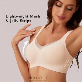 MOEOZLLO V Lace Bras for Women No Underwire Seamless Bralettes for Women Wireless Bra Soft Support Everyday T Shirt Bras -Beige,L