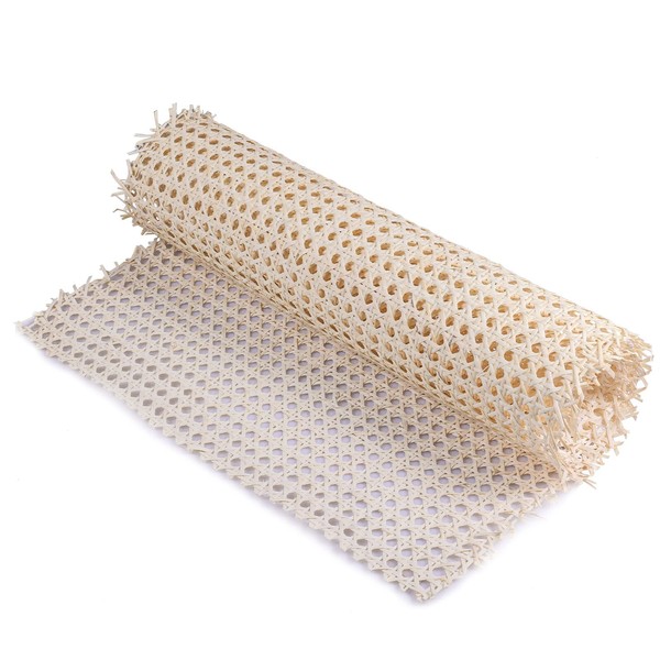 KINBOM 18 Inch Width Natural Rattan Cane Webbing Roll for Caning Projects Mesh Rattan Fabric for Furniture Chair Cabinet Ceiling Sheet （3.3 Feet)