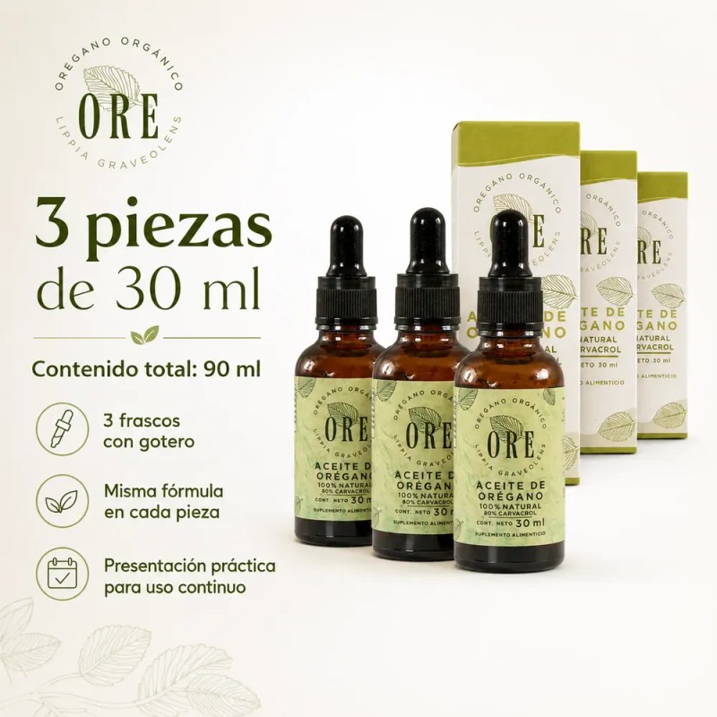 ORE - 3 Pack Aceite De Orégano Orgánico Silvestre 80%carvacrol