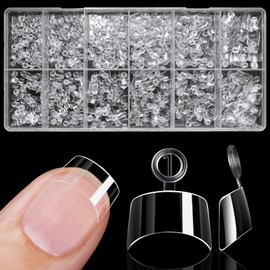 Bellelfin 600Pcs Short Square Nail Tips, Half Cover Square Acrylic Nails Tips Extra Short Clear Fake Nails Square Gel x Nails 12Sizes for DIY Nail Salon