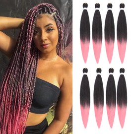 Pre Stretched Braiding Hair 26 Inch 8 Packs Professional Soft Yaki braiding Hair For Braids Hot Water Setting Synthetic Crochet Hair Extensions (1B/Pink, 26 Inch (Pack of 8))