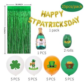 Mfumyy 25 Pcs St. Patrick's Day Party Decoration Set,20pcs Shamrock Sign Creative Green Latex Balloons,Irish Sign Aluminum Foil Inflatable Balloons,Green Tinsel Curtain,Photo Booth Prop,Inflatable Green Party Supplies.