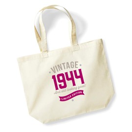 D Design Invent Print! 80th Birthday Bag Gift Cotton Tote Shopping Bag Keepsake for Women 80 Present Idea 39 x 35 x 13.5cm (Natural)