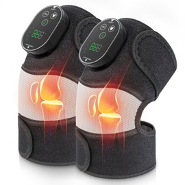 YUANBO Electric Knee Massager, 3-in-1 Cordless Heated Knee Massager with Heat for Knee Elbow Shoulder Wrap with 3 Vibration & Heating Modes (2 Pack)