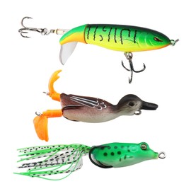 ECSiNG 3pcs Topwater Fishing Lure Set Including Topwater Fishing 3D Duck Topwater Frog Lures with Hook for Freshwater Saltwater Bass Pike Snakehead Dogfish Salmon