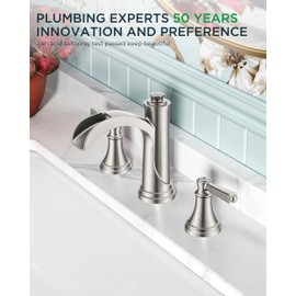 FORIOUS Brushed Nickel Bathroom Faucet Widespread 3 Hole for 6"-12" Sinks, 2 Handle 8" Waterfall Silver Bathroom Sink Faucet 3 Holes Vanity with Metal Drain Stopper and 22" Water Hoses