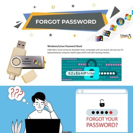 Password Reset Cracker Bootable Live USB Flash Thumb Drive for Windows and Linux Computer PCs - Recover Lost Password and Restore Your Data + Gift Packaging Box