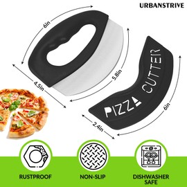 Urbanstrive Heavy Duty Stainless Steel Pizza Cutter with Cover, Super Sharp Blade Pizza Knife Pizza Cutter Rocker, Perfect Kitchen Gadgets for Pizza Cutting Home Essentials (Black)
