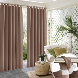 RYB HOME Gazebo Curtains Outdoor Waterproof - Detachable Top Outdoor Curtains Blackout Privacy Drapes for Patio Porch Balcony Pergola Pool Hut, 52 inch Wide x 95 inch Long, Mocha, 2 Pcs