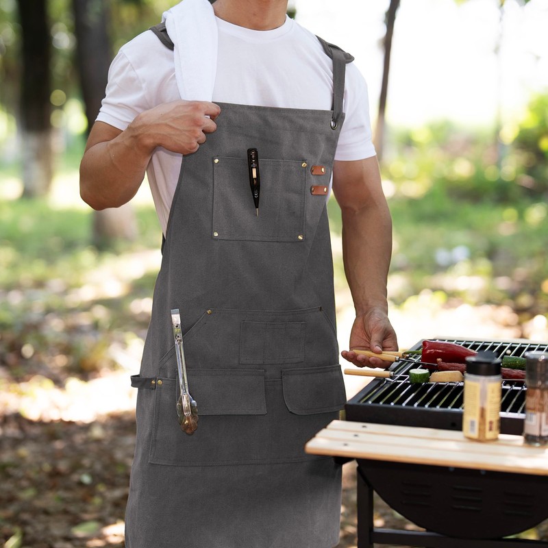 Tosewever Work Aprons for Men with Large Pockets, Canvas Cross