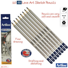 artline 10 x 8B Graded Artist Professional Pencils Write Draw Sketch Shade + ZOFAX Biro BLACK Pen