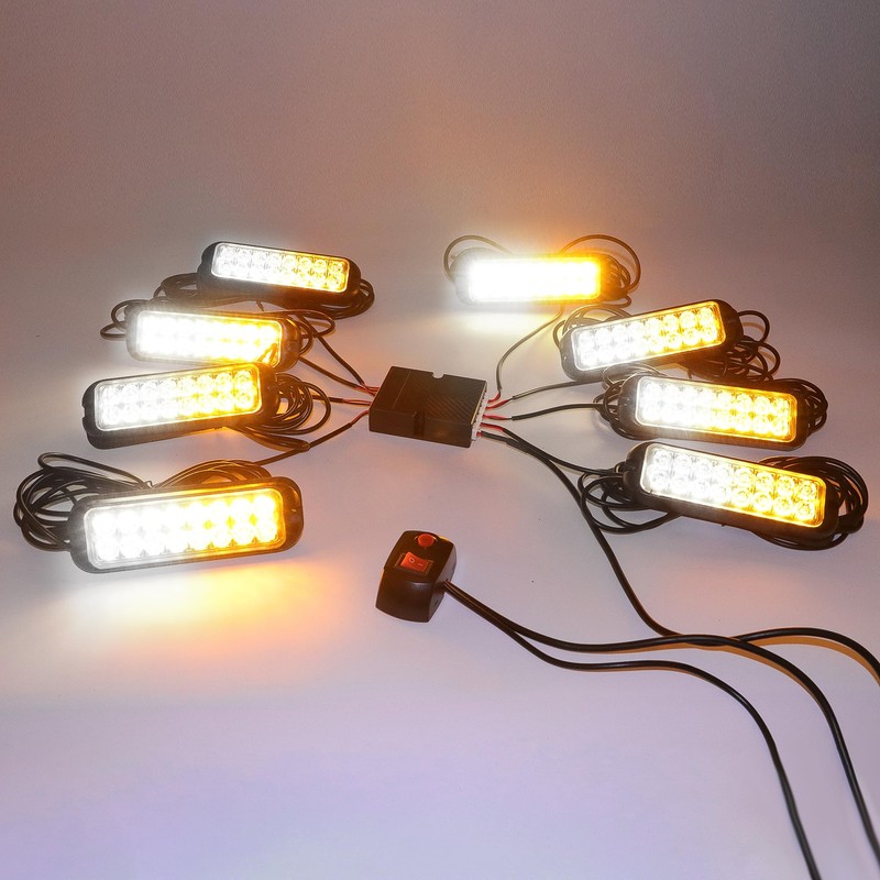 V-SEK Amber White LED Strobe Lights Kit - 8PCS 16-LED