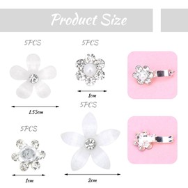 Mezrkuwr 20 Pieces White Small Flower Hair Clips Mini Rhinestone Metal Hair Pins for Women Bridal Flower Girl Wedding Hair Clips Hair Accessories for Girls and Women