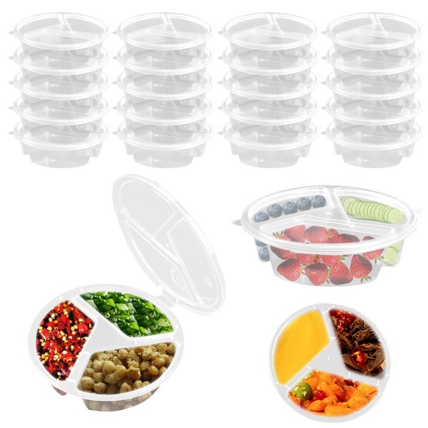 VEINARDYL 20 pcs 3 Compartment Condiment Containers, Reusable Snack Pack