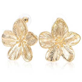 Flower Earrings Large for Women Gold-Plated Gold Flower Earrings Thick for Women Large Statement Earrings Boho with Pendant Cute Glitter Earrings Gold Hanging Christmas Earrings, Alloy Steel, No
