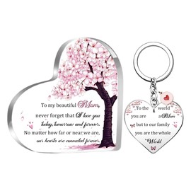 LUFLQQAE Mom Gifts Mothers Day Plaque Presents Beautiful Mommy Heart Acrylic Desk Signs Keychains Ornament Best Mum Birthday Christmas Keepsake Keyrings for Women Her Family Love Mummy Key Chains