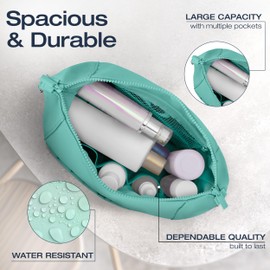 KAZAY Expandable Toiletry Bag with Side Clips for Adjustable Sizing, Premium High-Density Nylon, Open Wide Zipper, Stylish, Water Resistant, Cosmetic Bag, Makeup Bag, Full-Size Bottles, Unisex (Aqua)