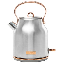 Haden Heritage 1.7 Liter Stainless Steel Electric Kettle, Hot Water Kettle with 360-Degree Base and Auto Shutoff, Steel & Copper