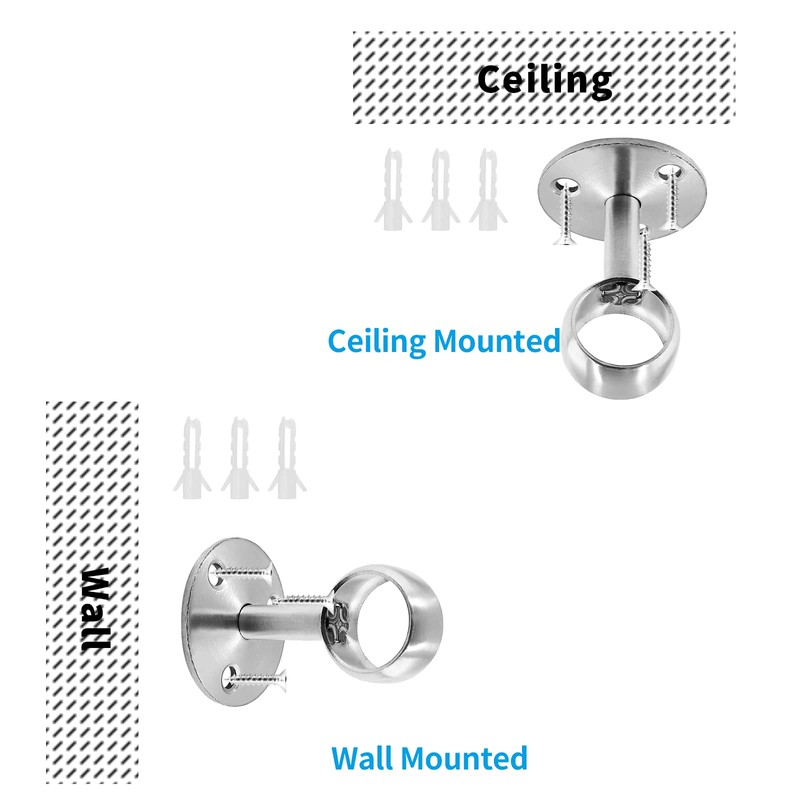Moicstiy 4Pcs 3/4 Inch Shower Curtain Rod Bracket Ceiling Mount