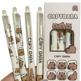 MOZXIRZ 4 Pcs Cute Erasable Retractable Pens Capybara Erasable Gel Ink Pens Cartoon Pens 0.5mm Fine Point Black Ink Pen Office School Suppilies Cartoon Writing Pen for Women (Black Ink-Capybara)