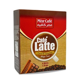Misr Cafe Latte Cinnamon And Cocoa Fresh Instant Coffee Ground Premium Oriental Egyptian Egypt Enjoy Kosher Halal (1 Box = 8 Sticks X 0.98 oz / 28 gm Each Stick) مصر كافيه لاتيه كاكاو و قرفة حلال