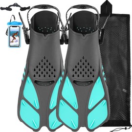 Snorkel Fins, Happyouth Swim Fins Open Heel Adjustable Swim Flippers Travel Size Short Fins with Mesh Bag for Snorkeling Diving Swimming Adult Men Women Kids Swimming Flippers