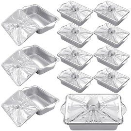 Domensi 12 Set Large Disposable Aluminum Pots with Lids for Thanksgiving Cooking 12'' x 7.5'' x 3'' Rectangular Aluminum Pots Aluminum Foil Pan Food Containers for Baking Outdoor Camping, 2500 ml