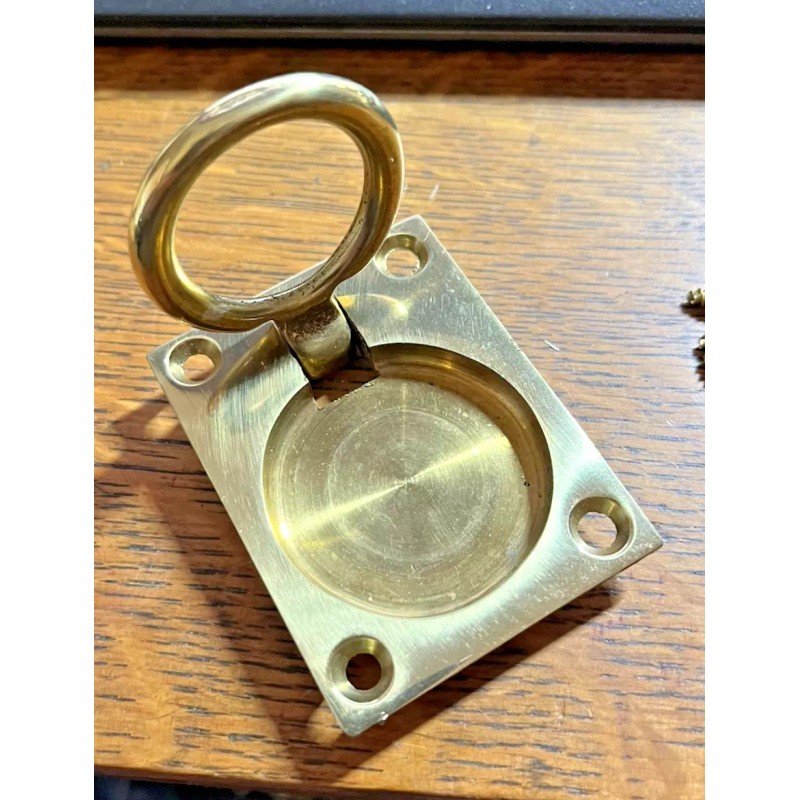 Safe Hardware Vintage NOS Polished New Brass Flush Ring Pull