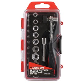 DEKTON DT65233 Ratchet Wrench, Black/Red, Set of 22 Piece