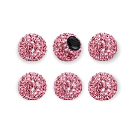 CB - Tapones de vidrio para válvula de neumático con diamantes de imitación hechos a mano, para el estilo de coche, color rosa bola, 6 unidades