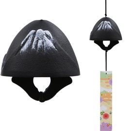 A.F.N.A.L Japanese Wind Chime Cast-Iron Outdoor Ornament for Garden, Patio & Balcony, Hanging Metal Wind-Bell Decoration Gift, Blessing Pendant Windchimes & PVC Wind-Catcher, Mt. Fuji - Black