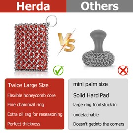 Cast Iron Scrubber with Bamboo Fiber Cloth and Pan Scraper, 316L Cast Iron Cleaner Set – Removes Stains, Protects Coatings, Safe for Dutch Oven, Skillets, Griddles