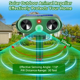 2 Pack Solar Ultrasonic Cat Repellent Outdoor, Waterproof Solar Animal Repellent for Garden, Ultrasonic Deer Deterrent Devices for Yard Lawn to Scare Rabbit, Dog, Squirre, Raccoon, Skunk