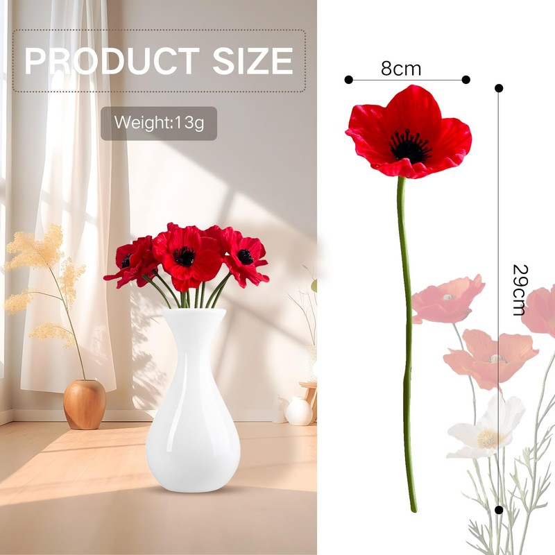 Lezevn 12pcs Artificial Red Flower Remembrance Sunday Flowers for Home