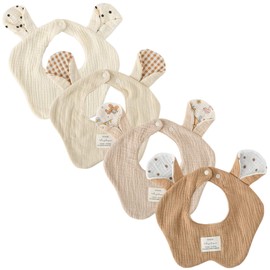 GoUseGo Baby Bib Set of 4, Bear Ears, 6 Layered Gauze, Baby Bib, Stylish, Newborn, Baby Gift, Baby Gift, Baby Gift, beige/brown