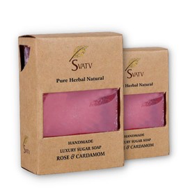 SVATV Handmade Soap with Natural, Soothing Herbs of Rose & Cardamom Moisturised - Traditional Ayurvedic Herbal Body Soap Bars for Men & Women, All Skin Types - 125 g x 2 Bars