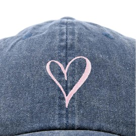 DALIX Hand Drawn Heart Hat Womens Embroidered Baseball Cap Washed Navy Blue