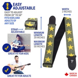 Perri’s Leathers Ltd. - Guitar Strap - Nylon - Jacquard - Stars Yellow/Green- Adjustable - For Acoustic/Bass/Electric Guitars - Made in Canada (TWS-7070)
