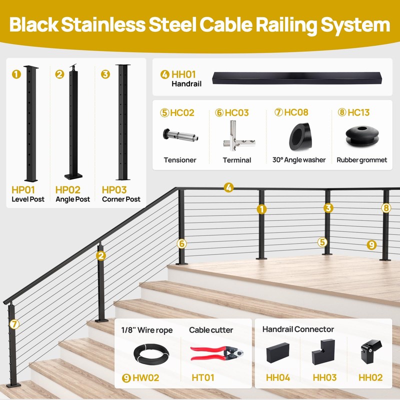 HOPUMTAN 10 Pack Black Swageless Cable Fittings 1/8" Invisible Cable