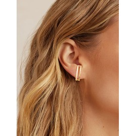 FOCALOOK Cubic Zirconia Earrings Silver 925 Women's Double Earrings C Shaped Stud Earrings Silver Wrap Earrings Piercing Ear Silver Jewellery for Girls, Yellow Gold, Cubic Zirconia