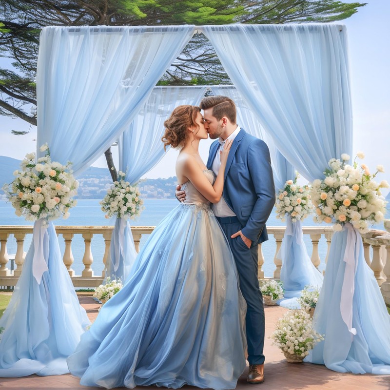 10x10 Blue Tulle Backdrop Curtains for Parties, Sheer Backdrop Curtain