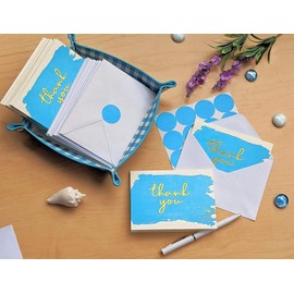 Thank You Cards with Envelopes and Stickers - Kraft Paper Blue with Gold Foil, Boy Baby Shower Notes for Gratitude - 50 Single Design Cards for Wedding, Business, Formal, Bridal Shower and All Occasions 3.75x5 Inch